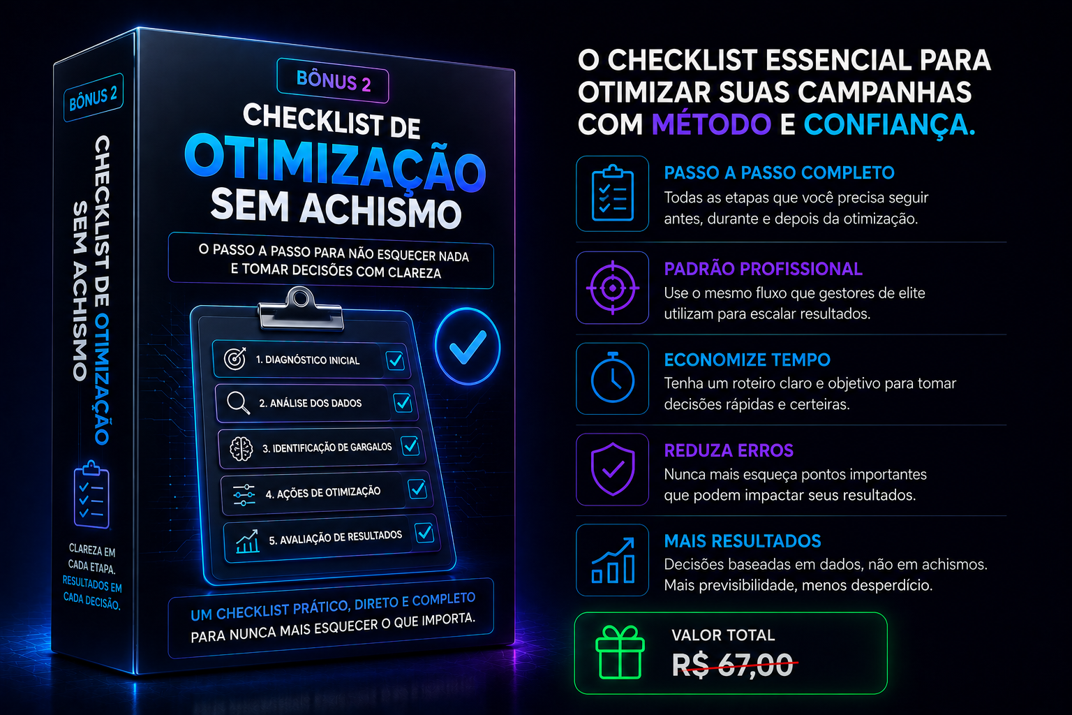 Mockup do bônus Checklist de Otimização Sem Achismo
