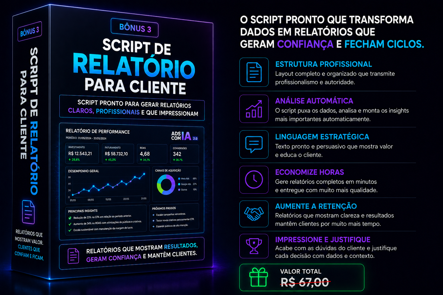 Mockup do bônus Script de Relatório para Cliente